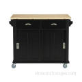 Solid Rubber Wood Black Spoon / Bowl Storage Cart For Kitch